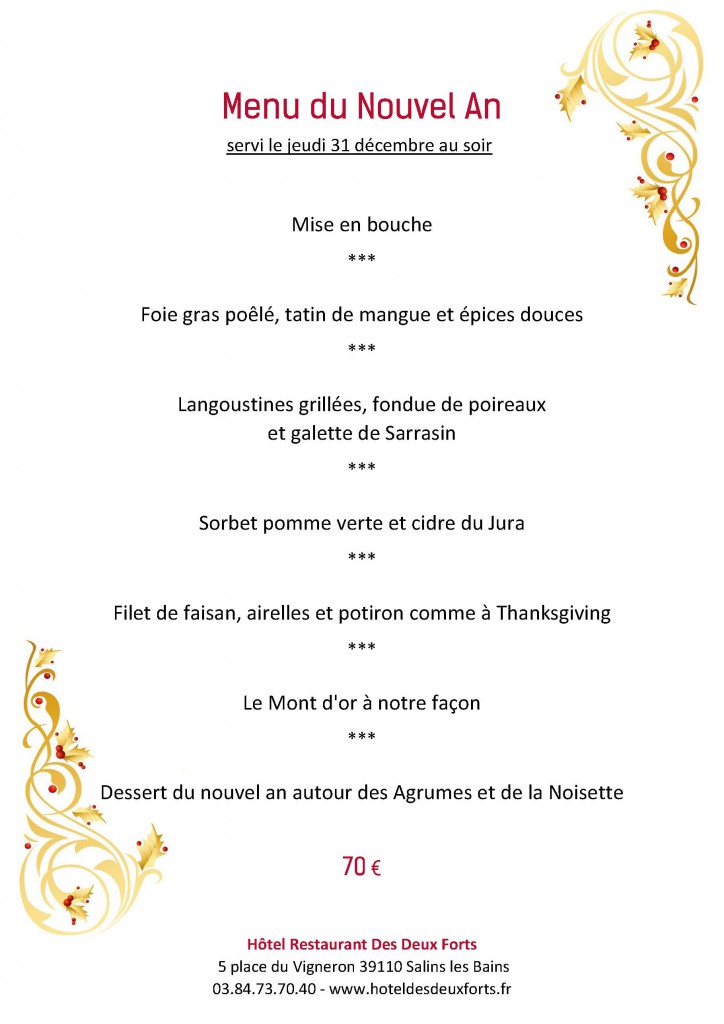 Restaurant des Deux Forts Menu du Nouvel An menu du réveillon diner aux
